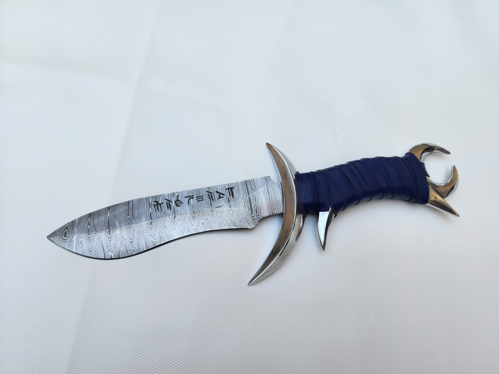 Fantasy Damascus Steel Bowie Knife with Moon Splinted Handle