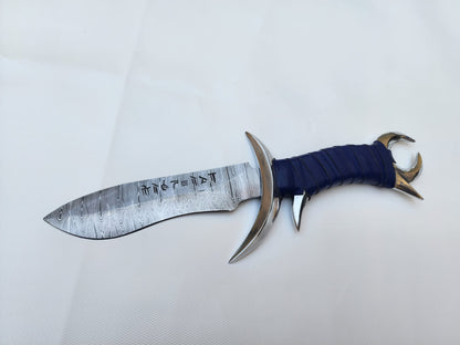 Fantasy Damascus Steel Bowie Knife with Moon Splinted Handle