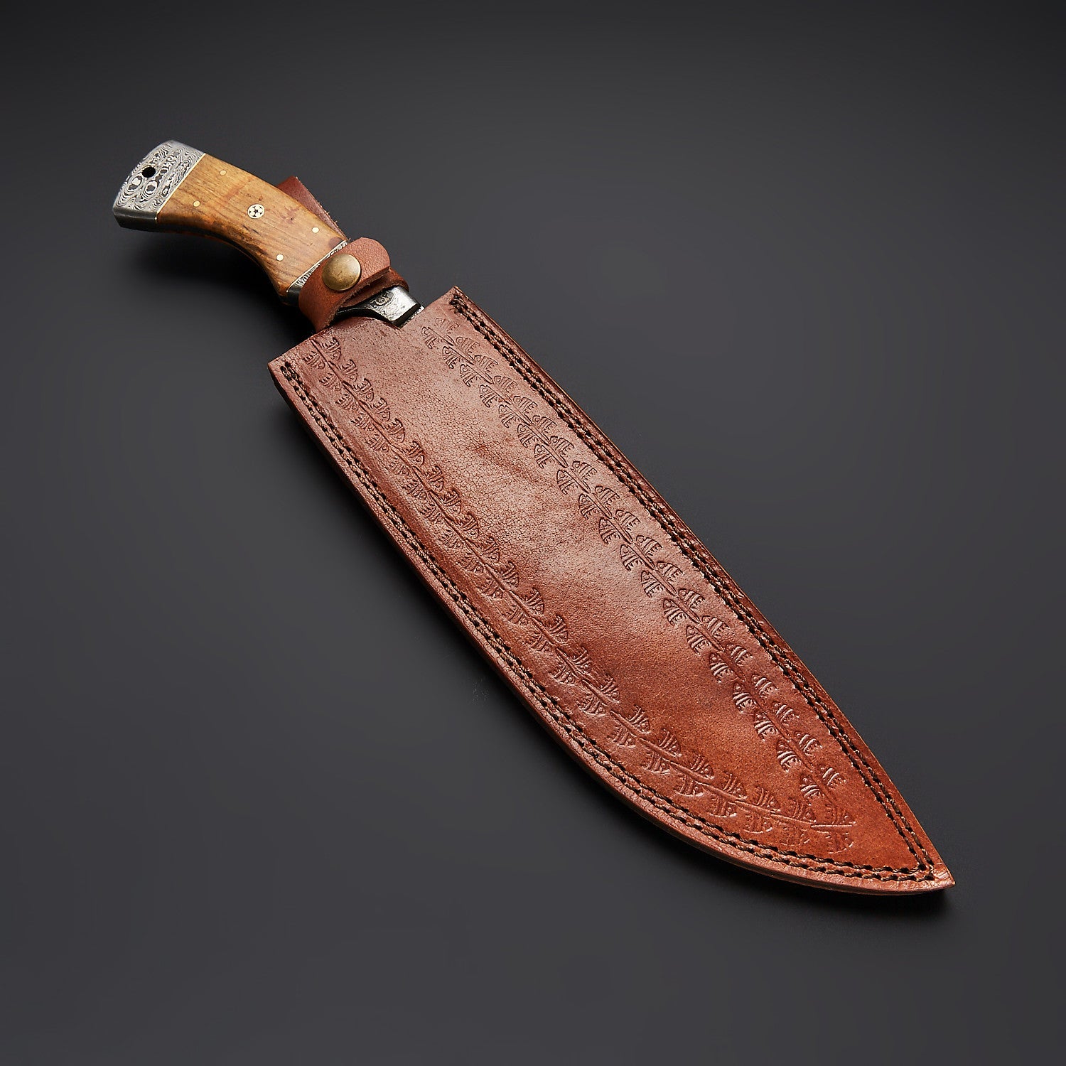 Hand-Forged Damascus Steel Tracker Knife with Wood Handle &amp; Leather Sheath Knives Craft