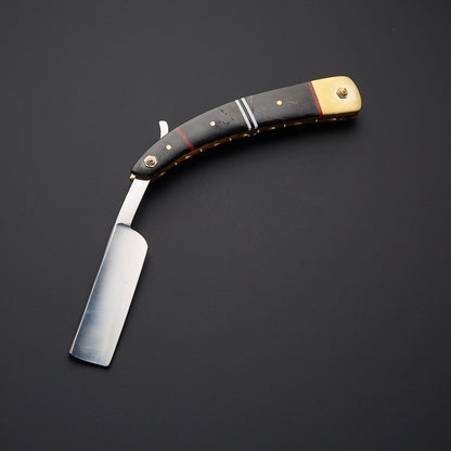 Damascus Steel Straight Razor Folding Knife Sleek Wooden Handle, Leather Sheath Knives Craft