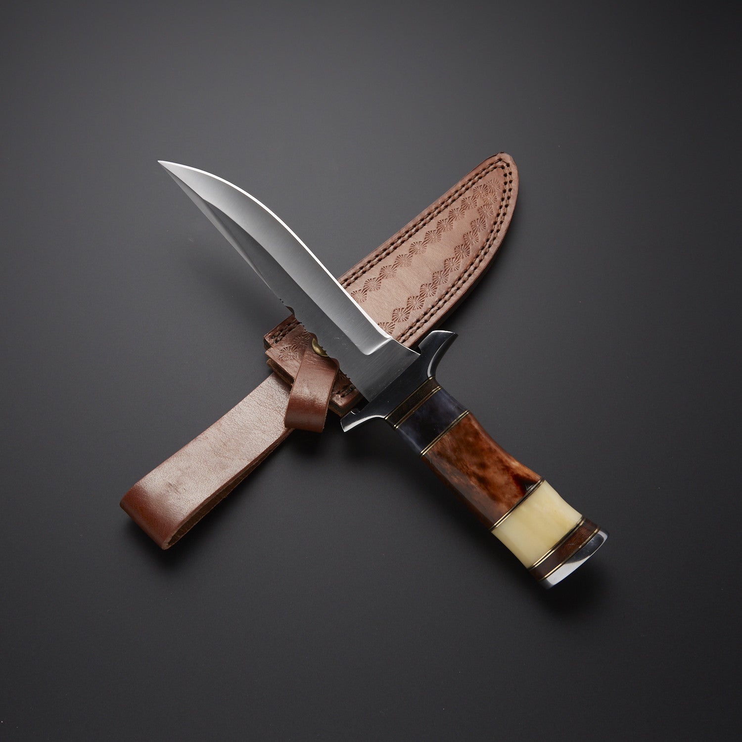 Custom Handmade Hunting Knife with Bone & Wood Handle + Leather Sheath Knives Craft