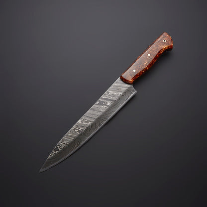 Hand-Forged Damascus Steel Chef Knife – Resin Handle with Leather Sheath Knives Craft
