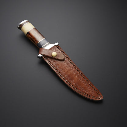 Custom Handmade Hunting Knife with Bone & Wood Handle + Leather Sheath Knives Craft