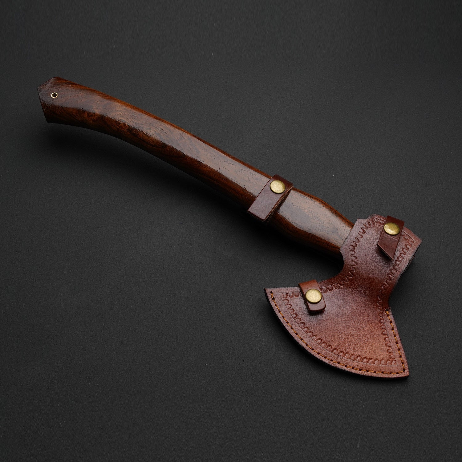 Hand-Forged Damascus Steel Axe – Hardwood Handle with Leather Sheath knivescraft