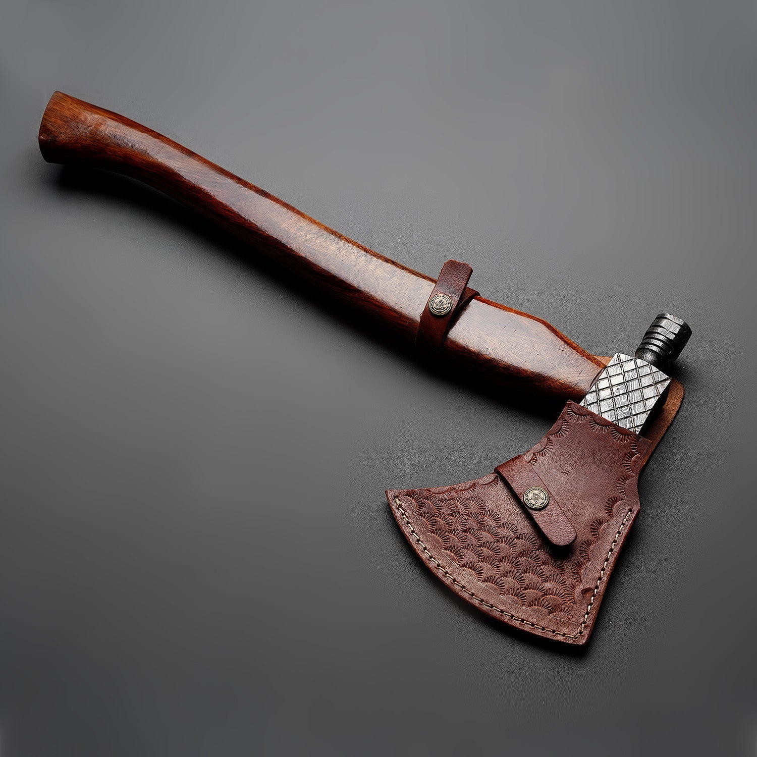 Hand-Forged Damascus Steel Viking Axe – With Leather Sheath Knives Craft