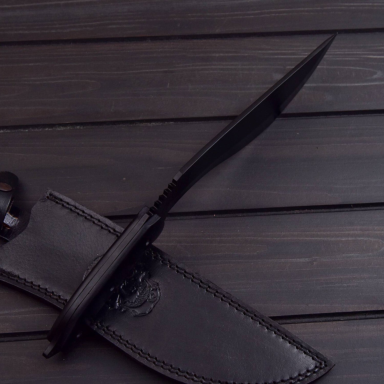 Black Tactical Kukri Knife with Custom Leather Sheath Knives Craft
