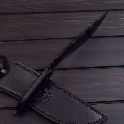 Black Tactical Kukri Knife with Custom Leather Sheath Knives Craft