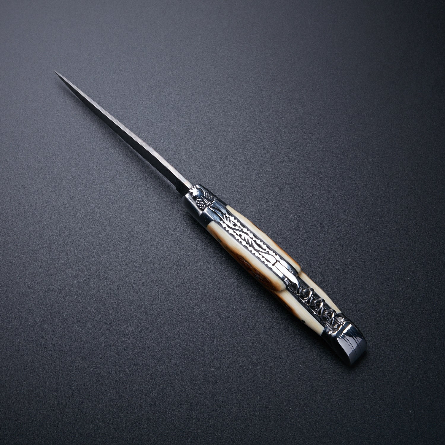 🔪 Hand-Forged Damascus Steel Folding Knife with Bone Handle & Corkscrew 🔪 Knives Craft