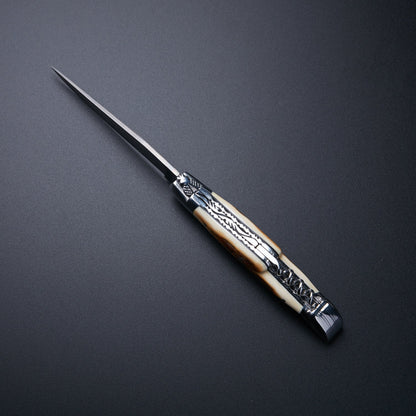 🔪 Hand-Forged Damascus Steel Folding Knife with Bone Handle & Corkscrew 🔪 Knives Craft