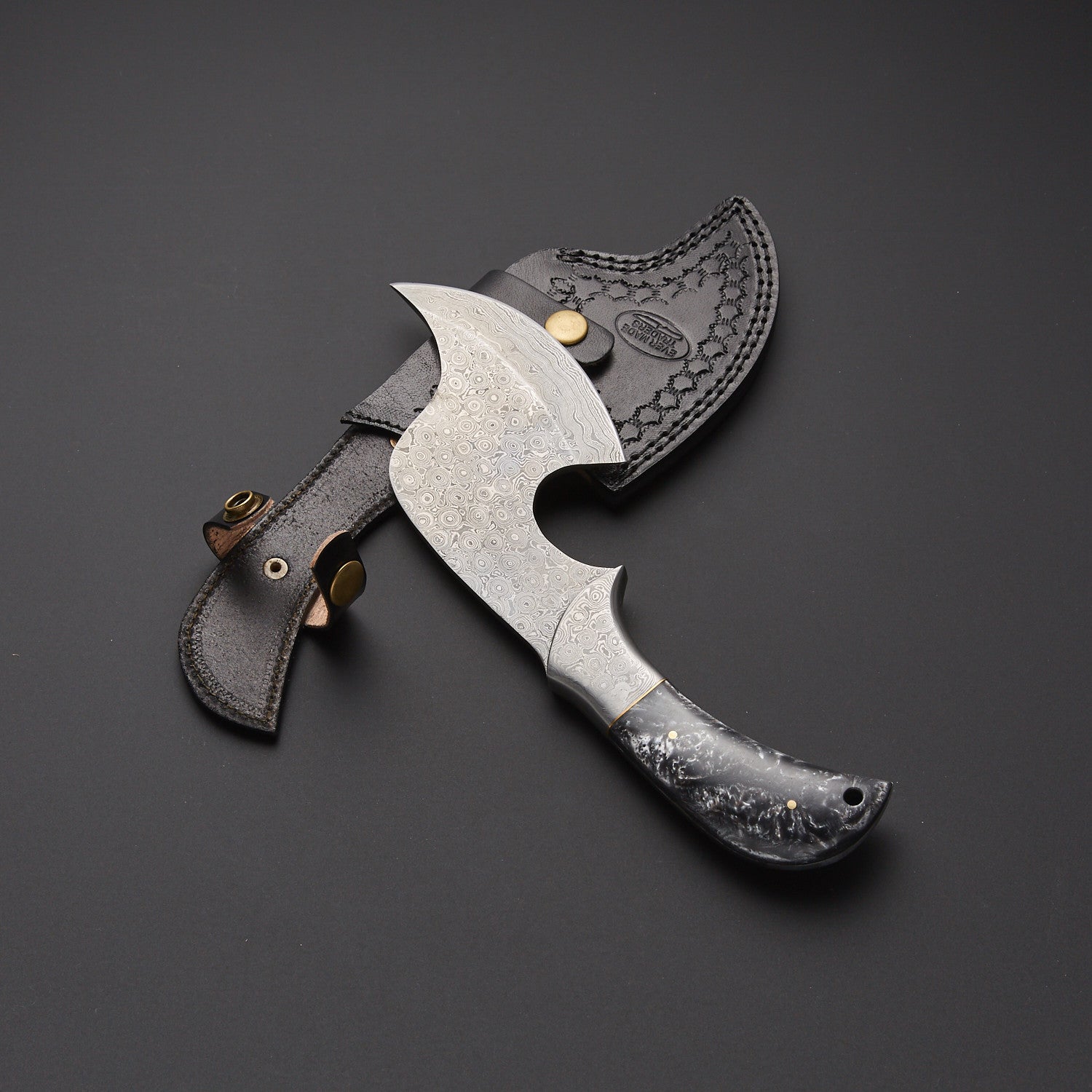 Handmade Damascus Steel Tracker Knife with Custom Handle & Leather Sheath Knives Craft