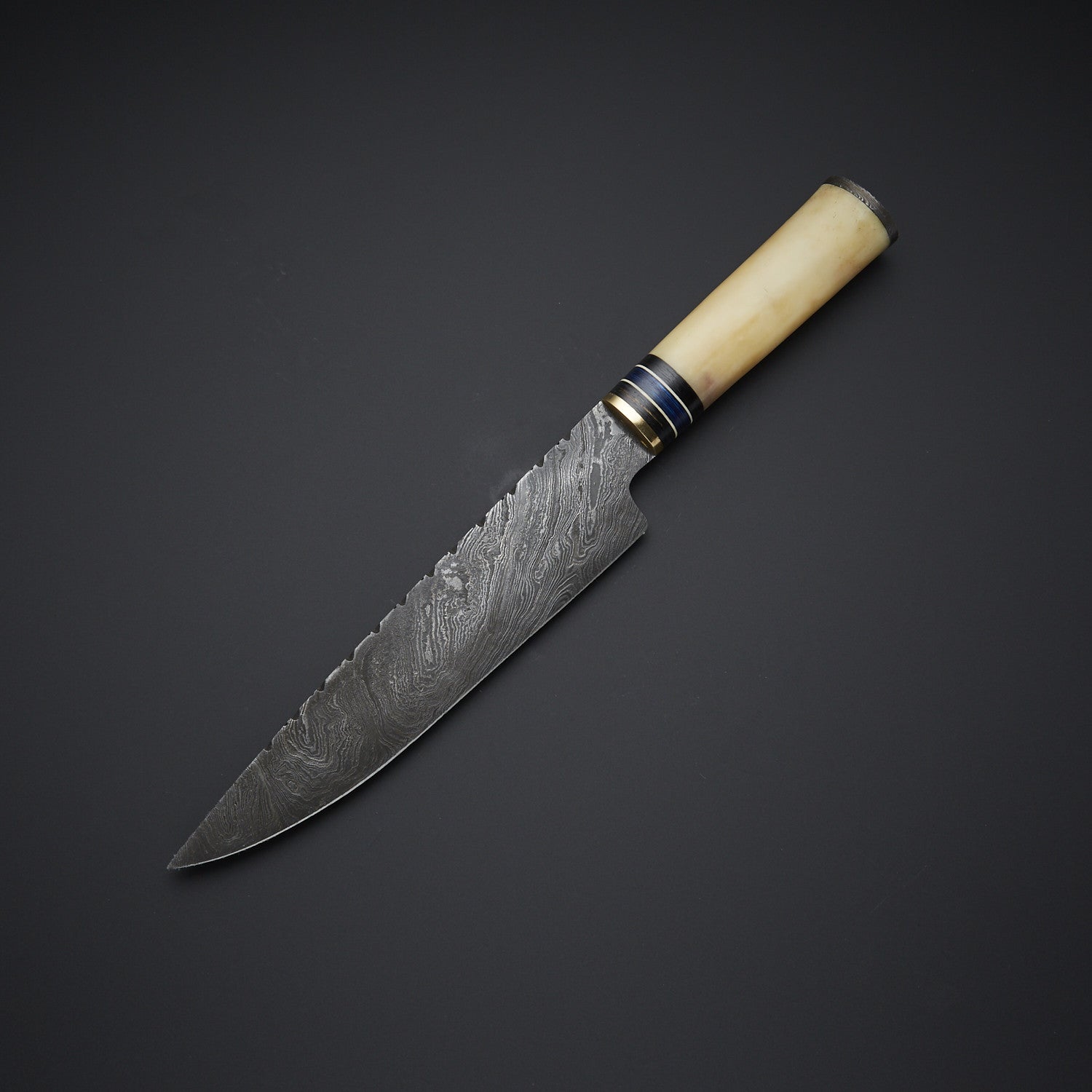 Handmade Damascus Steel Hunting Knife with Horn Handle & Leather Sheath Knives Craft