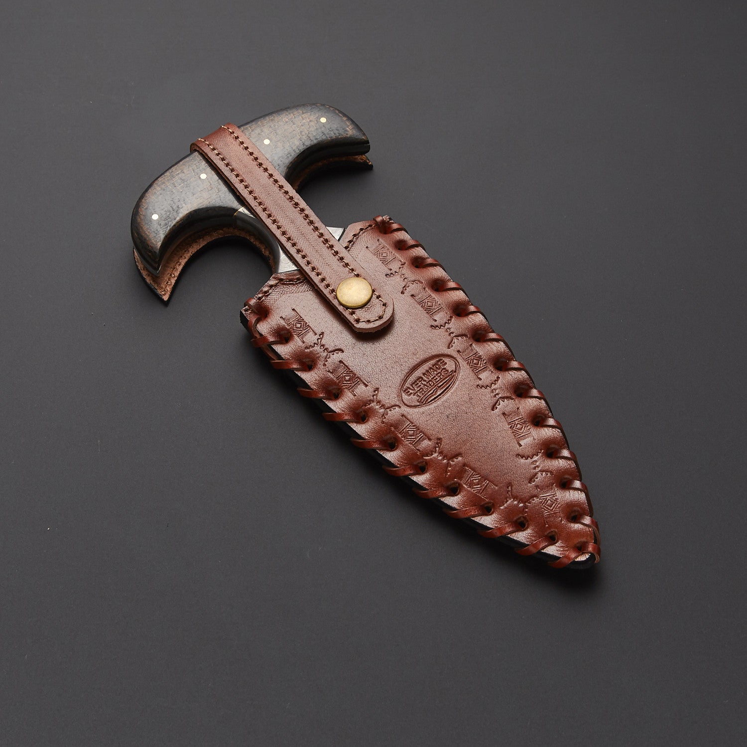 Handmade Damascus Steel Push Dagger Knife with Leather Sheath Knives Craft