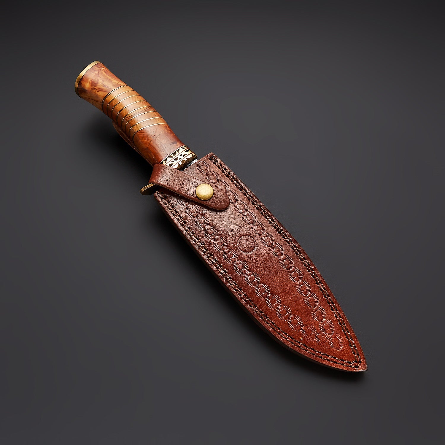 Handmade Damascus Steel Knife with Olive Wood Handle &amp; Leather Sheath Knives Craft