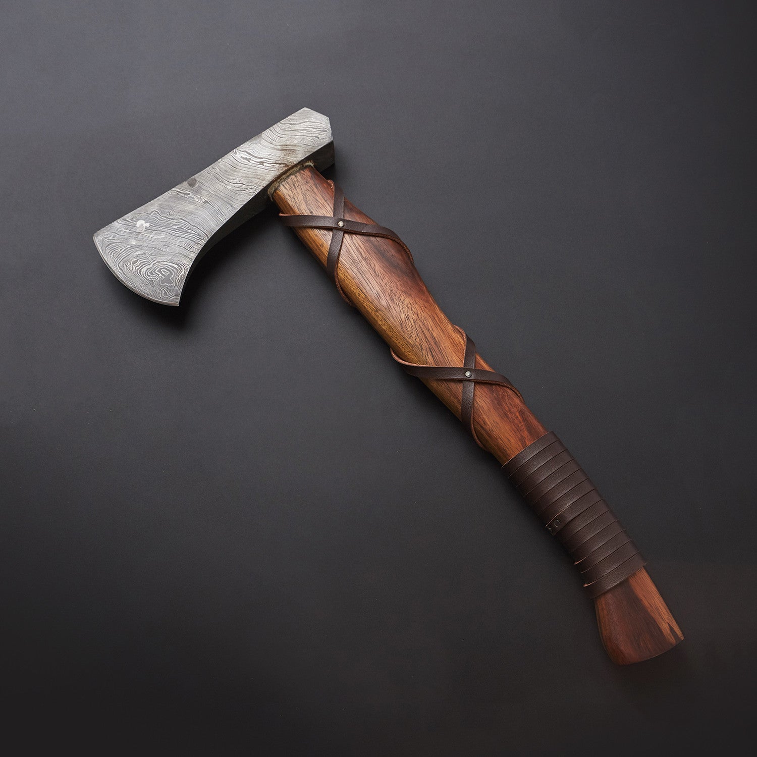 🪓 Hand-Forged Damascus Steel Viking Axe with Wooden Handle & Brown Leather Sheath 🪓 Knives Craft