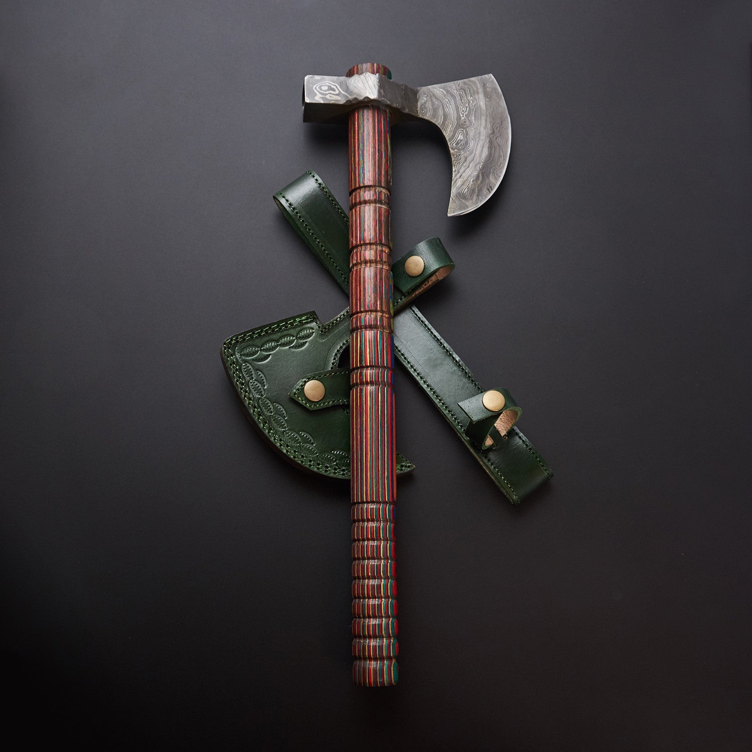 🪓 Hand-Forged Damascus Steel Viking Battle Axe with Leather Sheath 🪓 Knives Craft