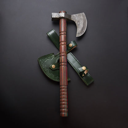 🪓 Hand-Forged Damascus Steel Viking Battle Axe with Leather Sheath 🪓 Knives Craft