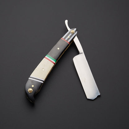Damascus Steel Straight Razor Folding Knife Elegant Wooden Handle, Leather Sheath Knives Craft