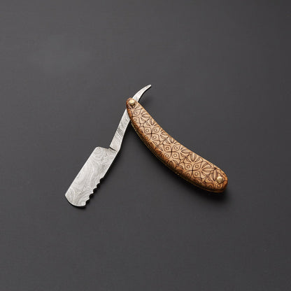 Premium Damascus Steel Folding Knife Handcrafted Wooden Handle, Leather Sheath Knives Craft