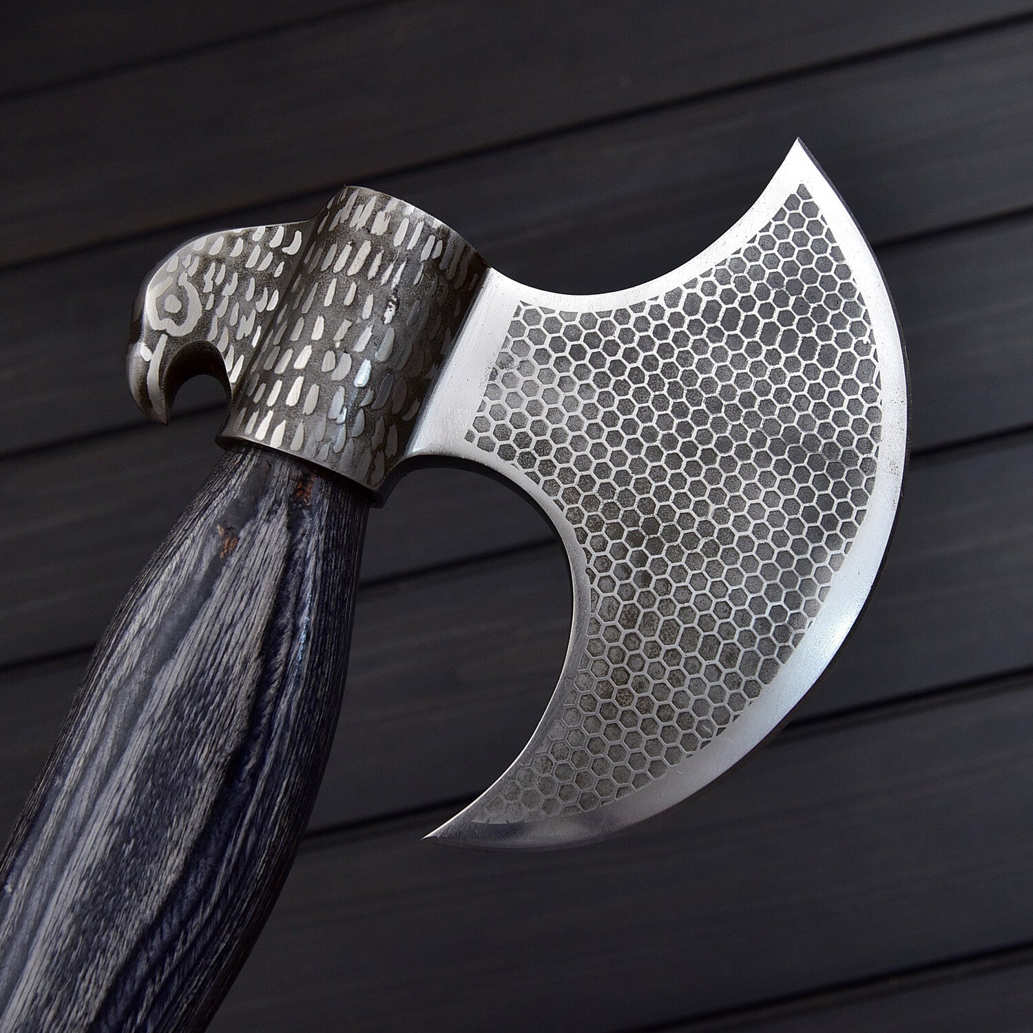 Hand-Forged Viking Style Battle Axe – Eagle Head Design with Leather Sheath Knives Craft