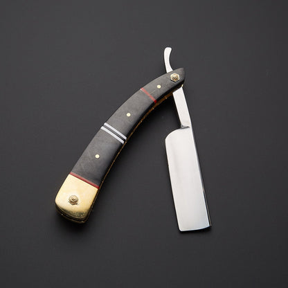 Damascus Steel Straight Razor Folding Knife Sleek Wooden Handle, Leather Sheath Knives Craft